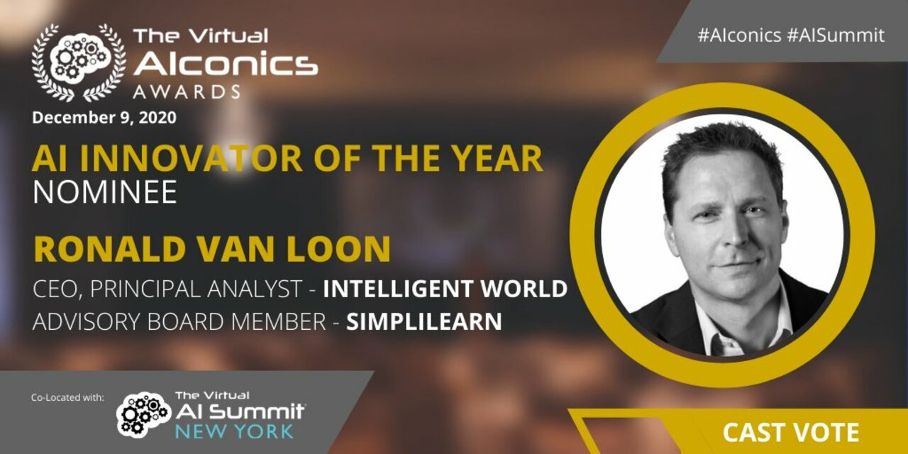 I’m very pleased to have been shortlisted as nominee for the 2020 ‘AI Innovator of the Year’ Award at the AIconics, co-located the Virtual #AISummit New York. Cast your vote here → https://bit.ly/3eyYC3v  #ArtificialIntelligence #AI #Business #Summit #DataScience #Innovation https://t.co/xFsmngQzST