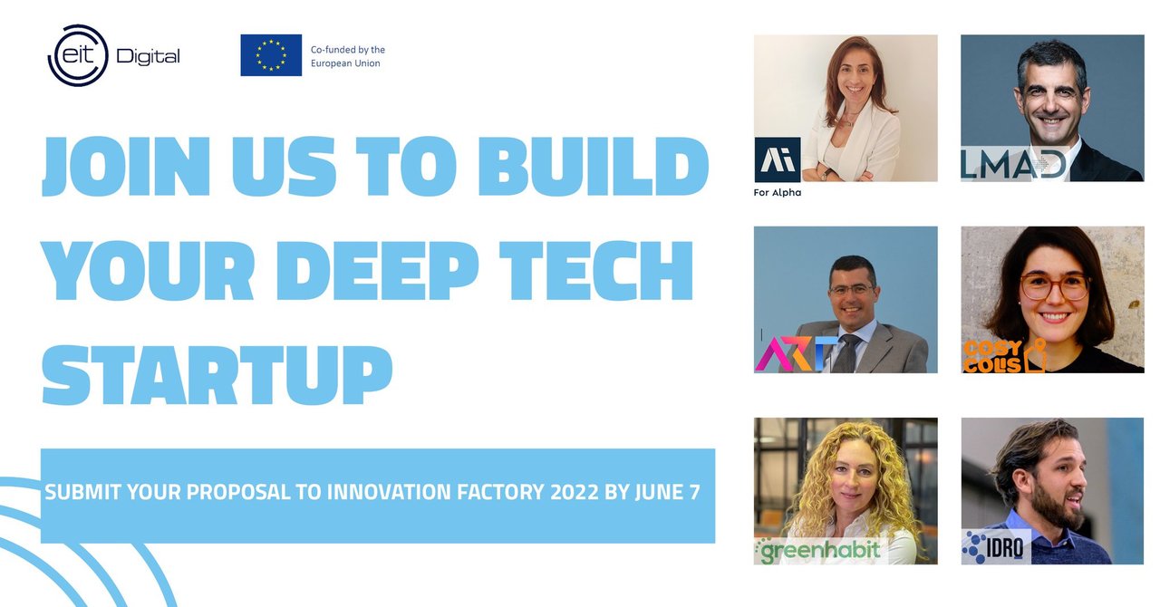 Are you planning to launch or boost your tech startup? Join the EIT Digital Innovation Factory 2022 program and receive our support!​ Apply by June 7!​ https://okt.to/760FNZ… #eitdigital #InnovationFactory2022 #deeptech #innovation https://t.co/4vXIDix5L5