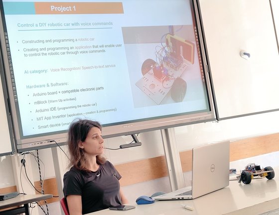 In the third day of #EDU4AI training, Chrissa Papasarantou of @EdumotivaLab, is presenting the #AI projects that are collected in the Intellectual Output 3. The rest of the partners show their impressions and how to improve them. @_in2t @hicoo42 @AnnaledaM @d_alimisis @koge515 https://t.co/Pe3yz80kPk
